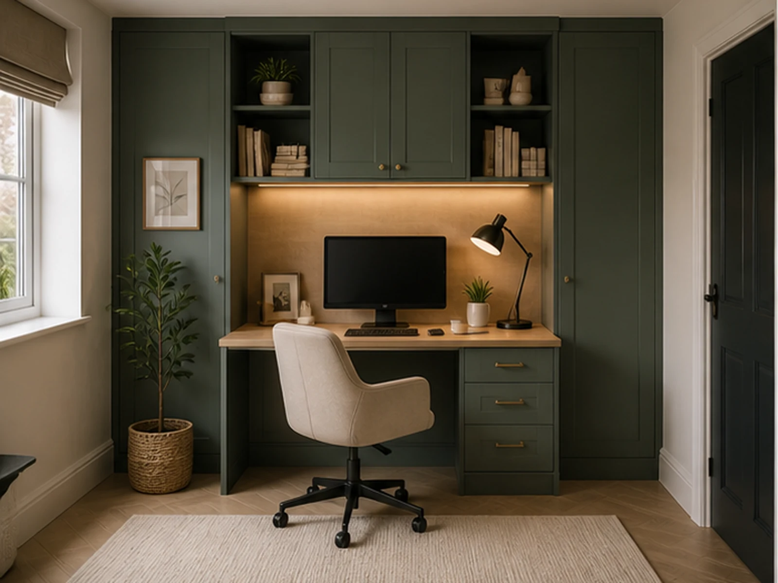 Compact fitted home office in a small space