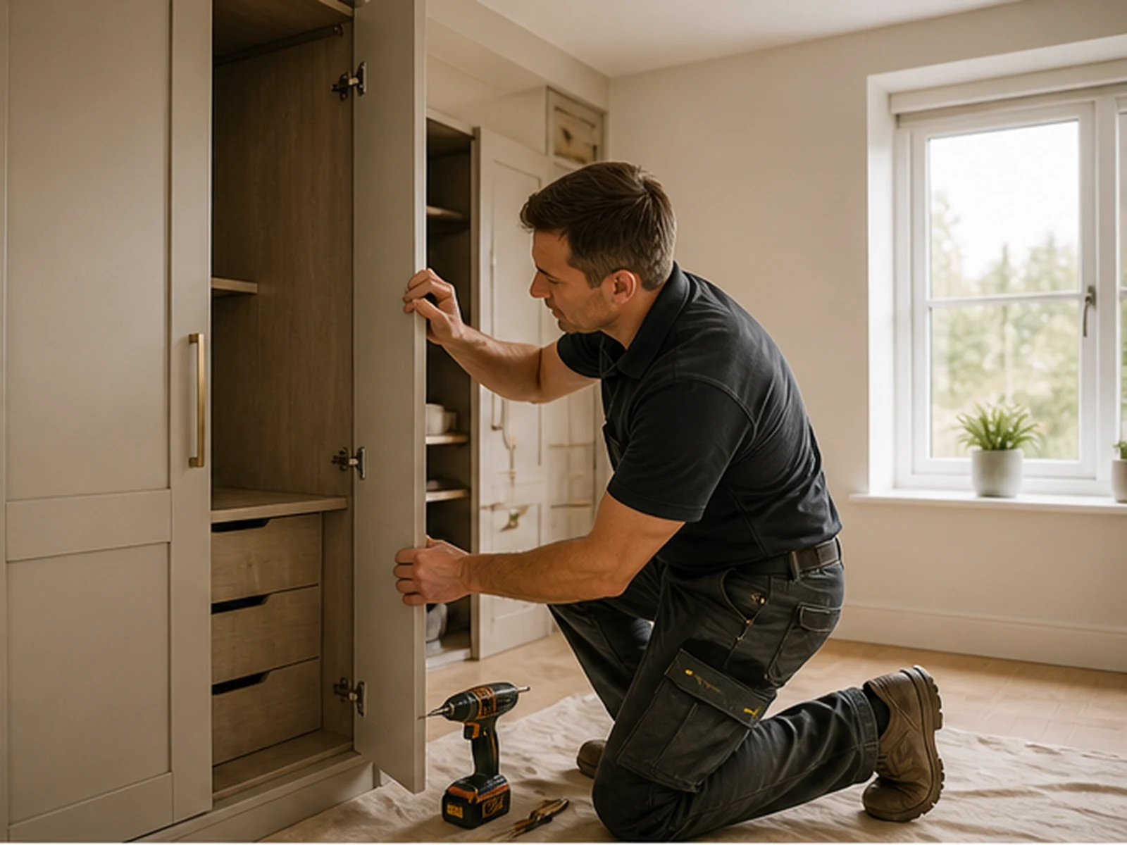 Specialist fitting a bespoke wardrobe